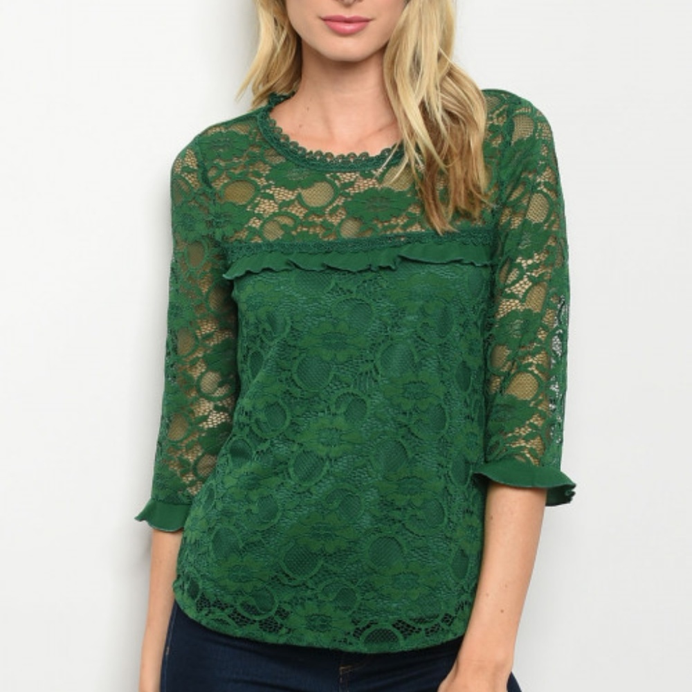 Green Lace Overlay Top by Available
